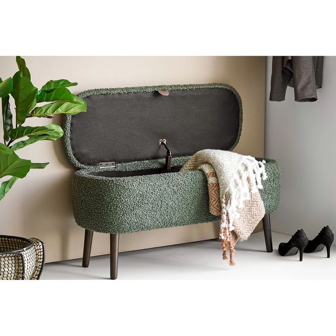 Hovedbilde Harlow 95 cm benk med oppbevaring - grønn bouclé | House Nordic