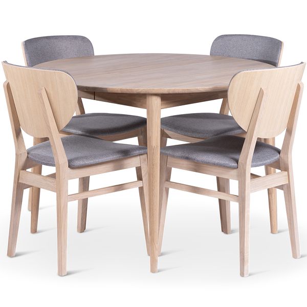 Hovedbilde Fårö Spisestol hvitoljet heltre eik grått tekstil