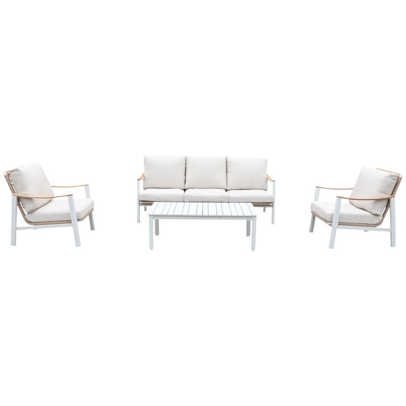 Naxos sofagruppe 3+1+1 med bord – hvit/natur ramme og beige puter