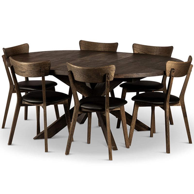 Hemse spisebord massiv heltre røkt eik Ø140/180x75 cm med ileggsplate