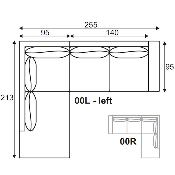Hovedbilde Archie Hjørnesofa Oppsett 00 255x213cm velg ...