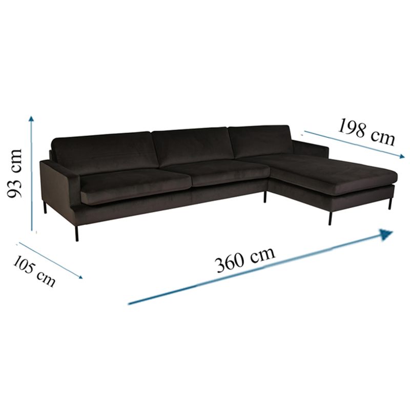 Crosby dyp 3-seter sofa 3N m/sjeselong 360x198cm Fluff One Storm