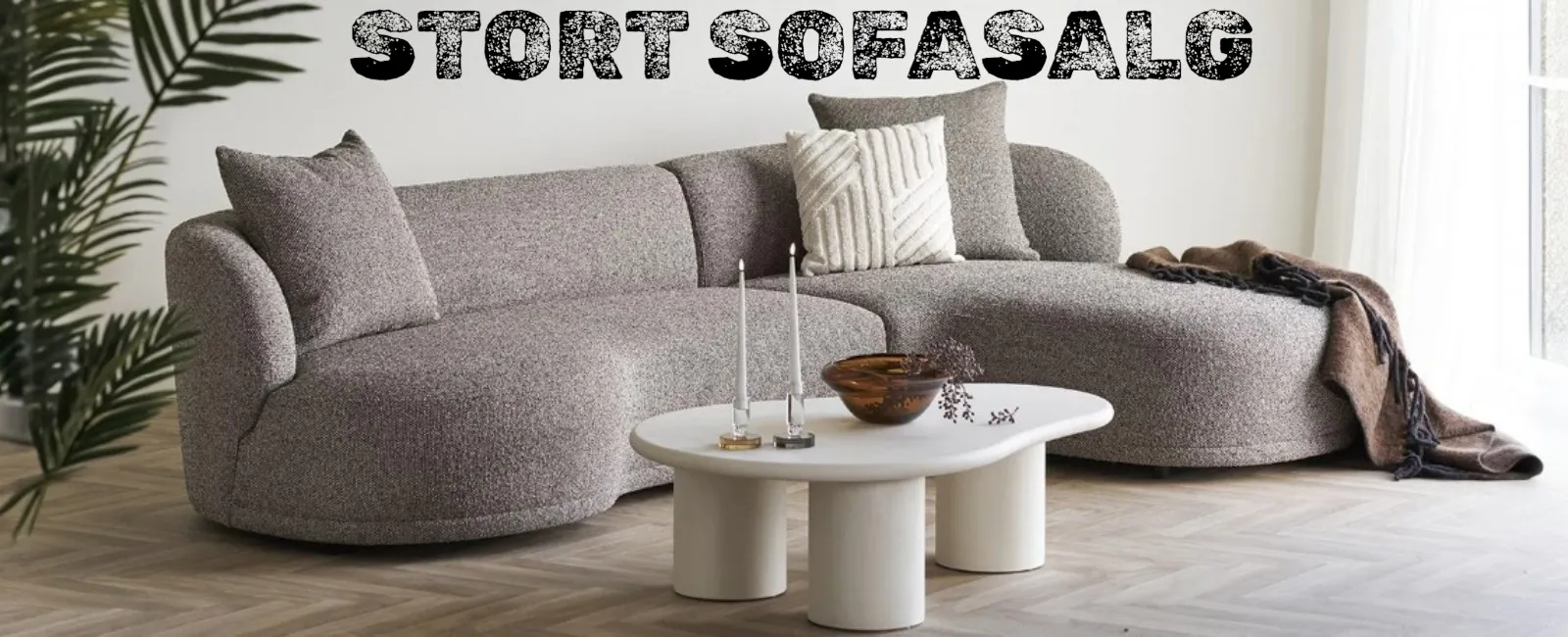 Stort sofasalg på U-sofa, hjørnesofa, sjeselongsofa, daybed, sofa med åpen ende