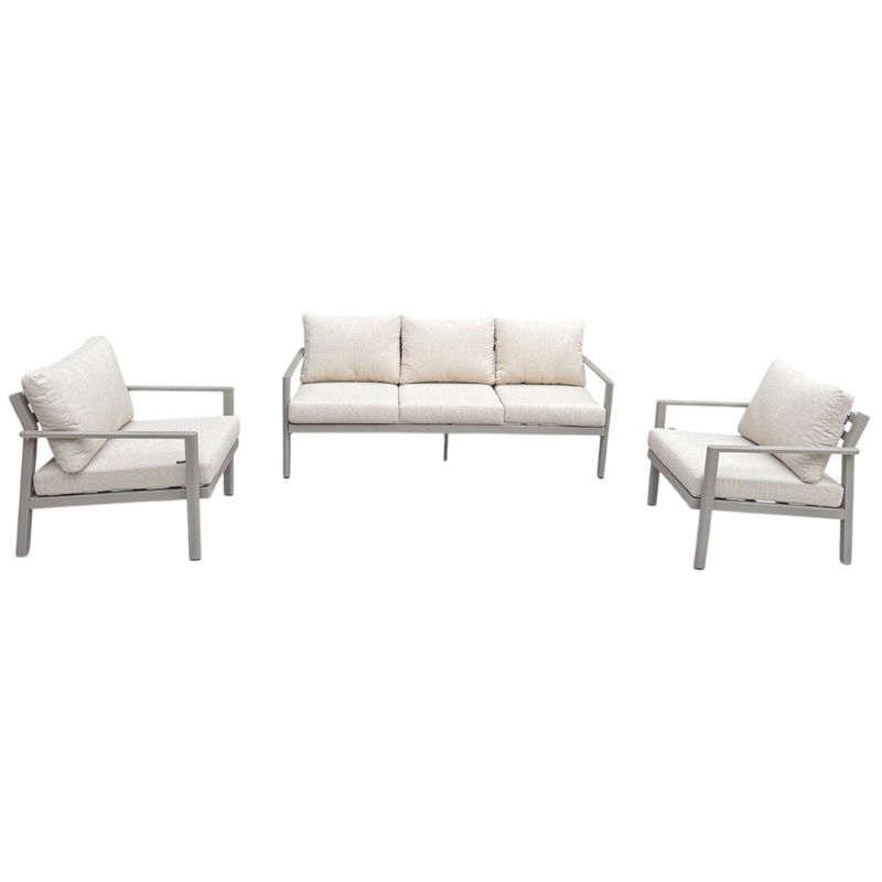 Hydra sofasett 3+1+1 – champagne aluminium med beige puter