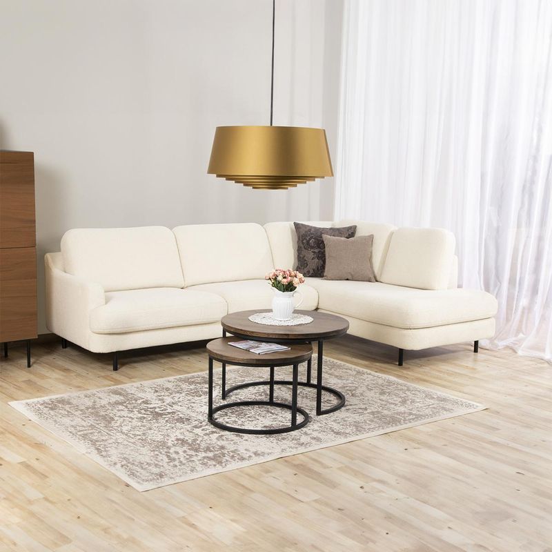 Lara hjørnesofa med åpen ende | Bouclè tekstil | 270x193cm